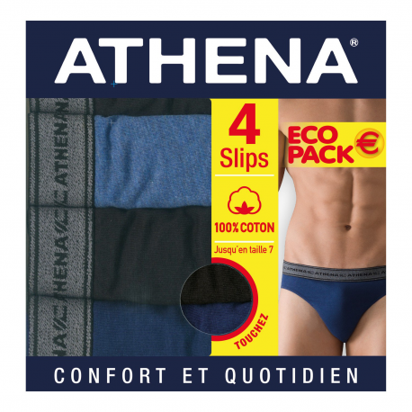 Athena Slip Homme Bleu Clair Basic En Coton T5 Athena : Le Lot De 4 Slips