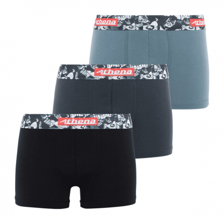 Athena Lot De 3 Boxers Garçon Color Enfant Boxers Noir/Gris/Noir Taille 6/8Ans