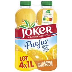 Joker Jus D'Orange Sans Pulpe Sans Sucres Ajoutés : Le Pack De 4 Bouteilles D'1L