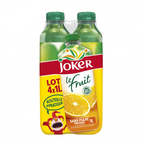 Joker Jus D'Orange Sans Pulpe Sans Sucres Ajoutés : Le Pack De 4 Bouteilles D'1L