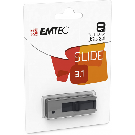Emtec Clé Usb 3.0 Série Runners Collection B250 Slide 8 Go Slider Coulissant Gris Noir Design Exclusif