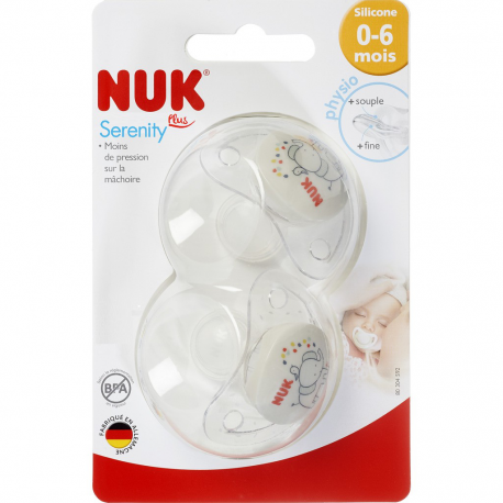 Nuk Sucette Serenity + En Silicone 0-6M : Le Lot De 2 Sucettes