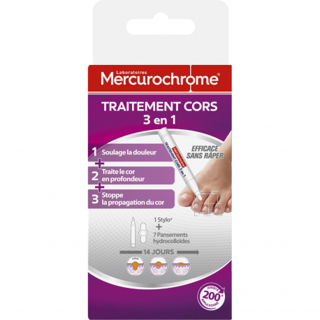 Mercurochrome Traitement Cors 3 En 1 : Le Stylo + 7 Pansements