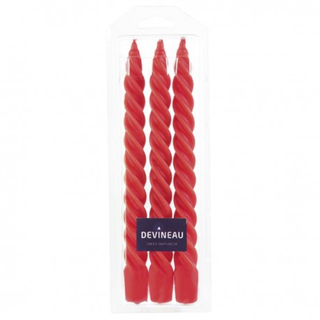 3 Bougies Torsadees Rouge Devineau