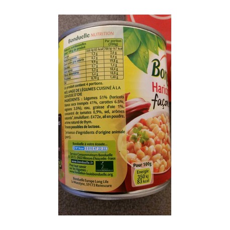 Bte 4/4 Haricot Blanc Cuit Facon Cassoulet 800G Bonduelle