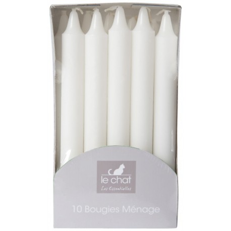 Boite 10 Bougies Blanches Menages Le Chat