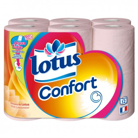 12 Rouleaux Papier Hygienique Confort Aquatube Lotus