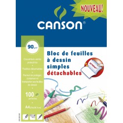 Canson Bloc De 50 Feuillets Mobiles Papier À Dessin A4 90G/M², Perforés 4 Trous