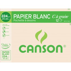 Canson Pochette C À Grain Papier À Dessin 12 Feuilles 224 G 24 X 32 Cm Blanc Naturel