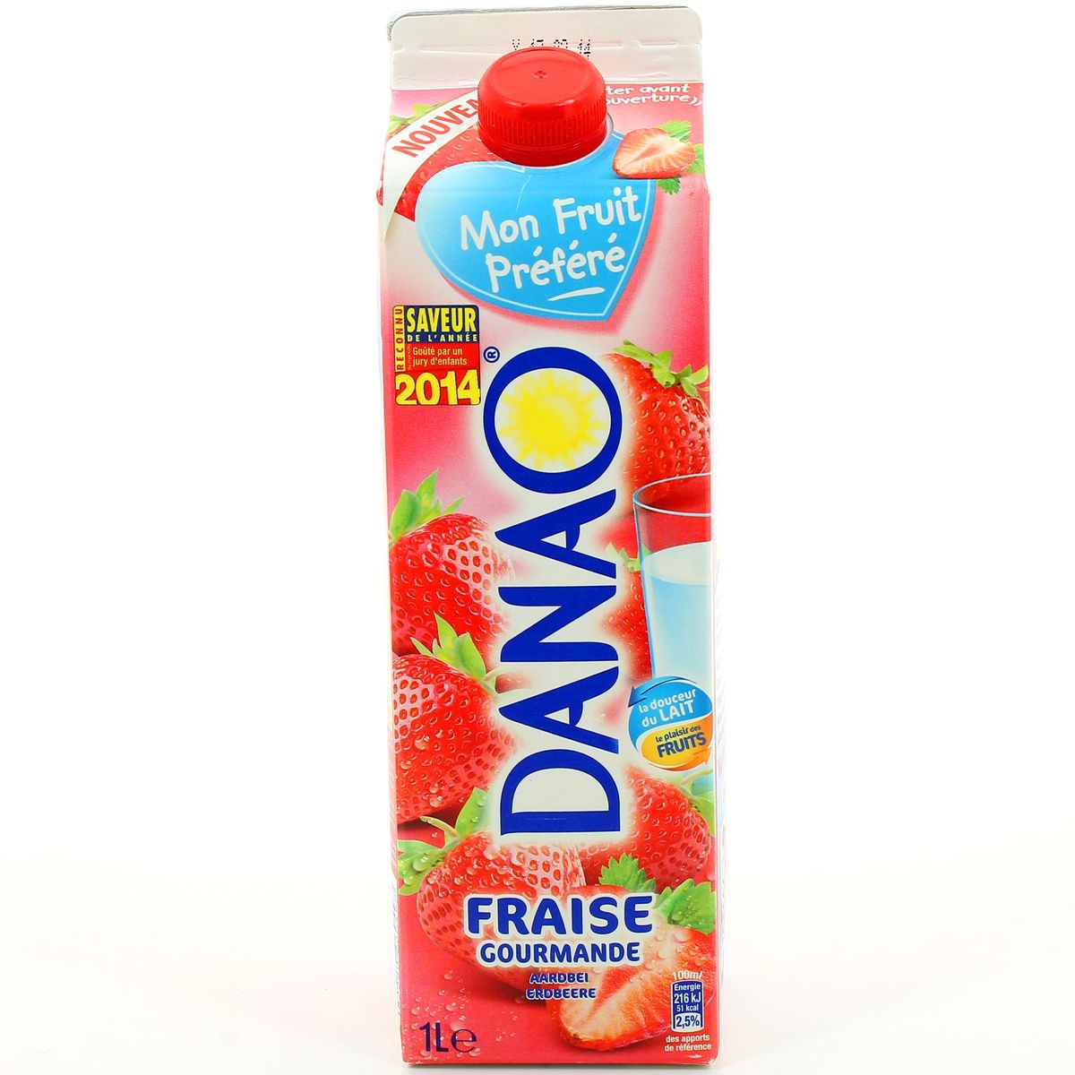 DANAO Boisson au jus de fraise et lait sans sucre ajouté 2x90cl