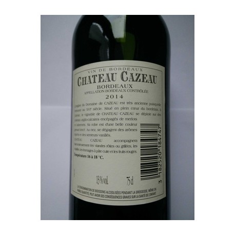 75Cl Bordeaux Rouge Château Cazeau 2014