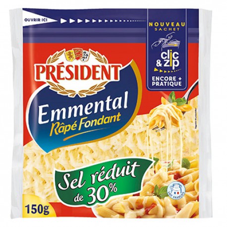 President Emmental Rapé Président Sel Réduit 150G