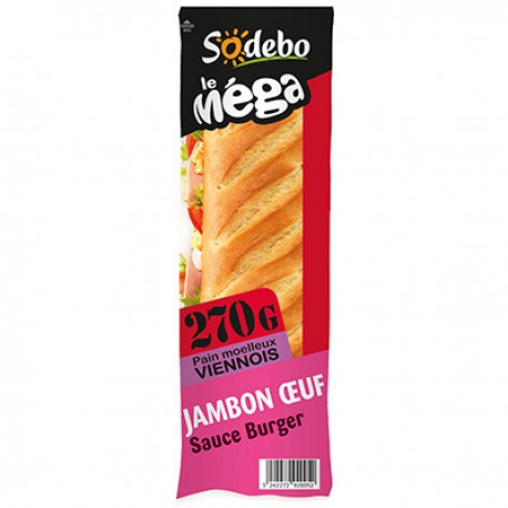 Sodebo Sandwich Mega Viennois Jambon/Oeuf/Tomate/Salade 270G