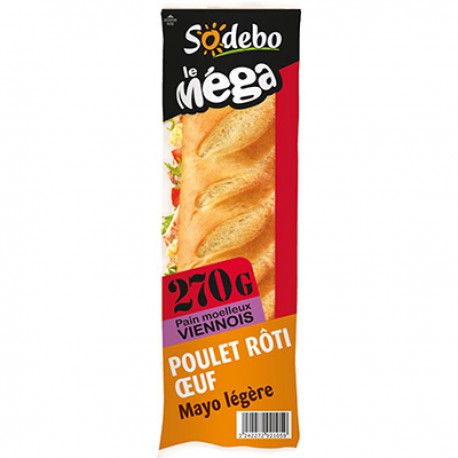 Sodebo Sandwich Mega Viennois Poulet Oeuf Tomate Salade Mayo