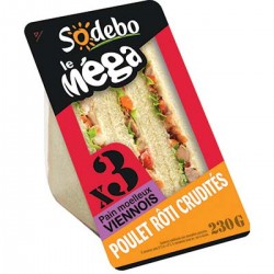 230G Sandwich Mega Club Poulet/Crudites Sodebo