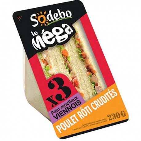 230G Sandwich Mega Club Poulet/Crudites Sodebo