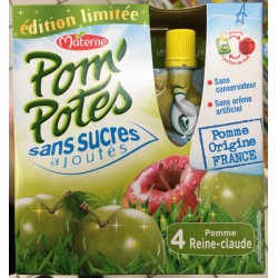 Pack 4X90G Pom Pote Pomme/Reine Claude Sans Sucre Ajoute Materne