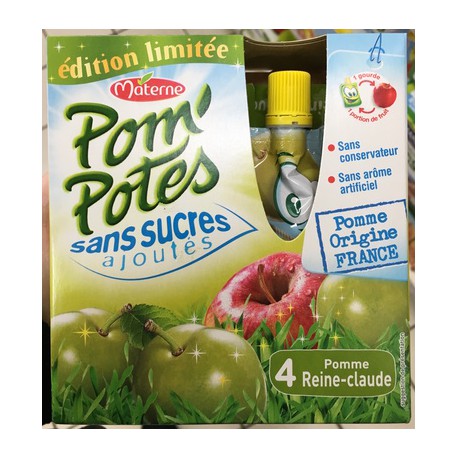 Pack 4X90G Pom Pote Pomme/Reine Claude Sans Sucre Ajoute Materne