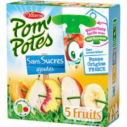 Pack 4X90G Pom Potes Sans Sucre Ajoute 5 Fruits Jaunes Materne