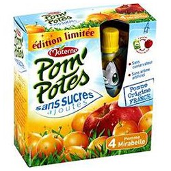 Pack 4X90G Pom Potes Pomme Mirabelle Sans Sucre Ajoute Materne
