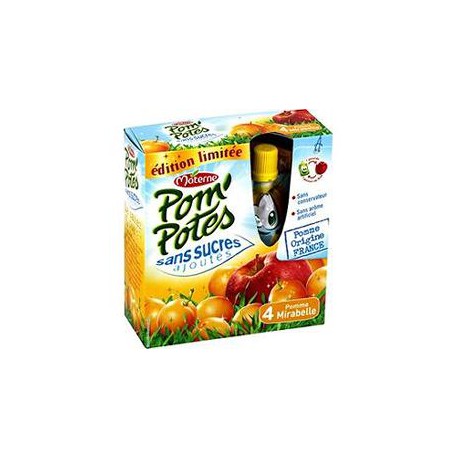 Pack 4X90G Pom Potes Pomme Mirabelle Sans Sucre Ajoute Materne