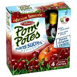 Pack 4X90G Pom Potes Pomme Cerise Sans Sucre Ajoute Materne