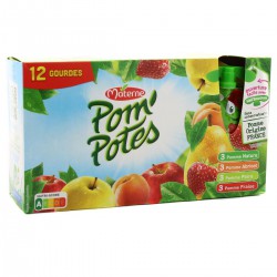 Pom'Potes Gourdes Pomme Abricot Poire Fraise Sans Conservateur 12X90G