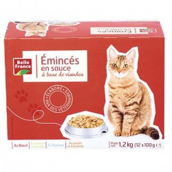 Poch.Emince Viande Pour Chat 12X100G Belle France