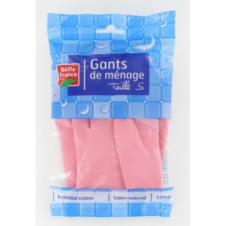S.Gants Menage Rose Latex Floque Taille S