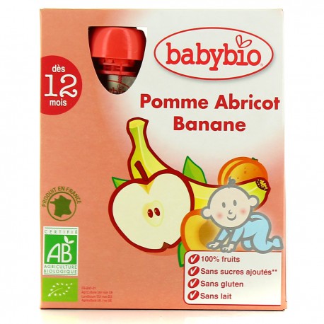 4X90G Gourde Pomme Abricot Banane 6 Mois Baby Bio