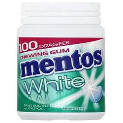 Mentos Gum Chewing Gum White Menthe Verte S/Sucres La Boite De 100 Dragées - 150 G