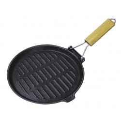 Poêle Grill Rond Fonte D Acier Gourmet Onyx Manche Bois 21 X 35 Cm