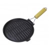 Poêle Grill Rond Fonte D Acier Gourmet Onyx Manche Bois 21 X 35 Cm