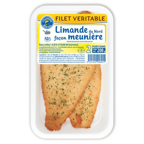 200G 2 Filets De Limande Meuniere Assiette Bleue