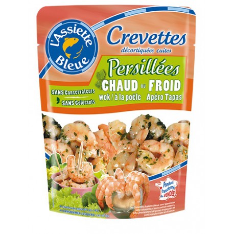 100G Crevette Persillee Assiette Bleue