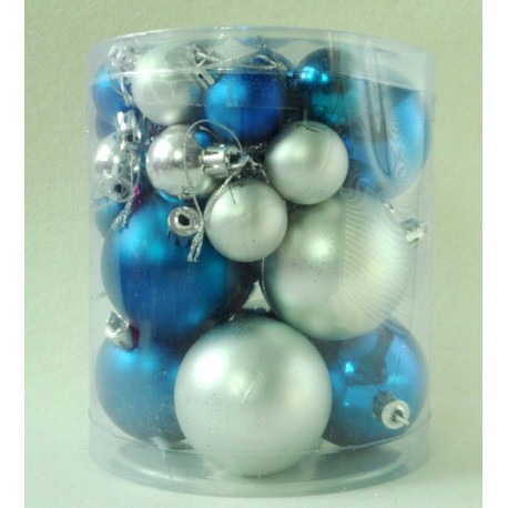 Lot De 30 Boules Argent Bleu