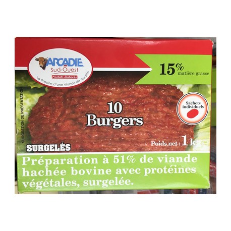 10X100G Burger 51%Viande 15%Mg