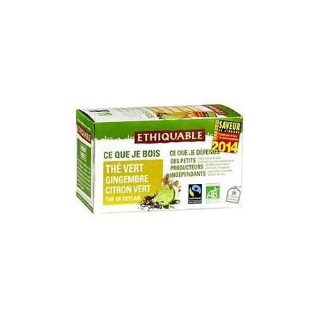 Ethiquable The Vert Gingembre Citron Vert 20 Sachets 36G
