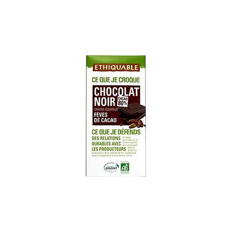 100G Tablette Chocolat Noir Eclats Cacao Ethiquable