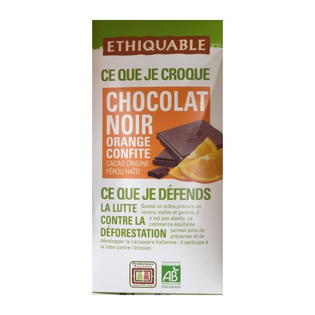 Ethiquable Chocolat Noir Orange Tablette 100G