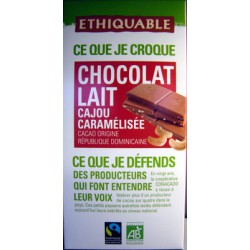 Ethiquable Chocolat Lait Noix Cajou Tablette 100G