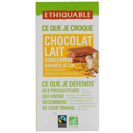 Ethiquable Chocolat Lait Sesam Gingembre 100G