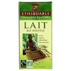 Ethiquable Chocolat Lait Riz Souffle Tablette 100G