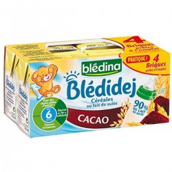 Blédina Lait Et Céréales Bébé Blédidej Dès 6 Mois Saveur Cacao Les 4 Briques De 250 Ml