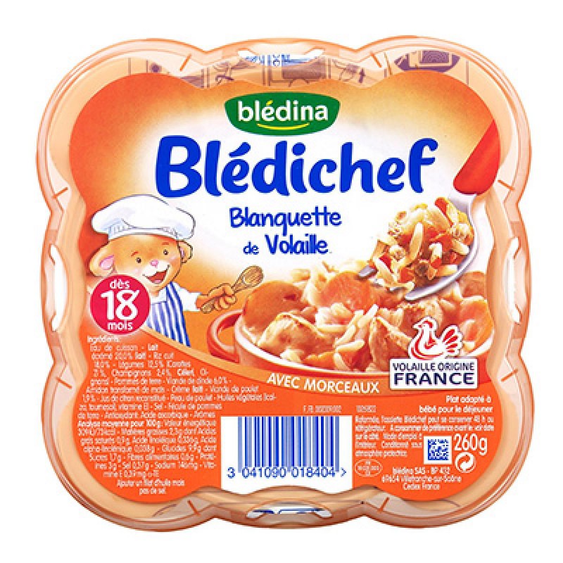 BLÉDINA ASSIETTE BLÉDICHEF DE BLANQUETTE À L'ANCIENNE DÈS 18 MOIS 260 G, telemarketpro.fr