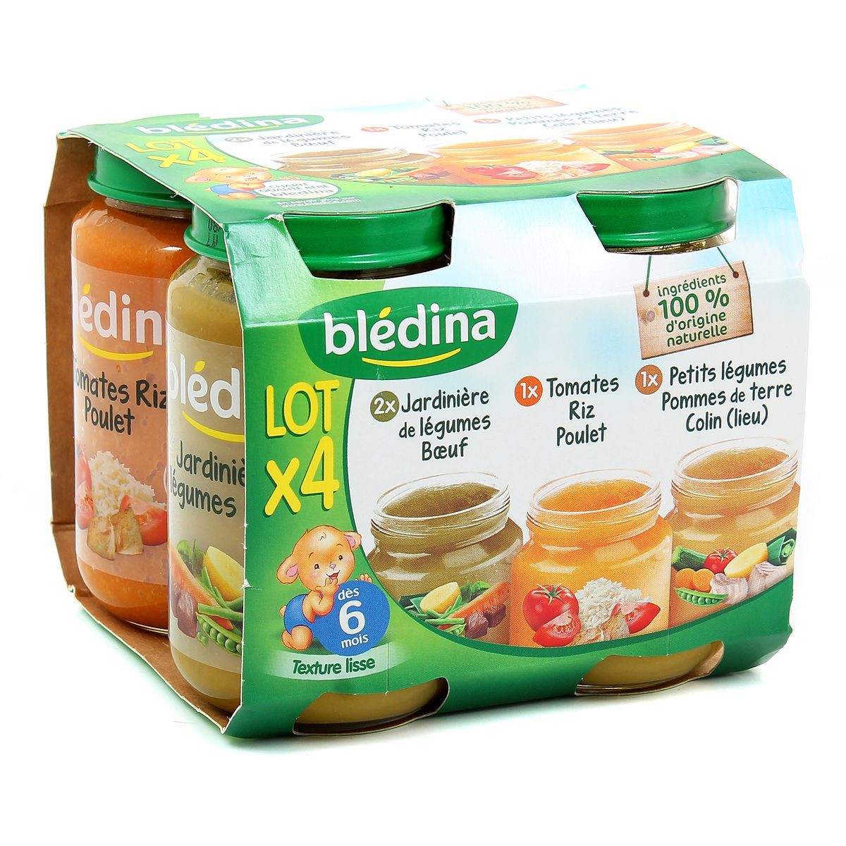 Bledina, assortiment petits pots bebe, des 6 mois, les 4 pots de 200g -  Tous les produits assiettes & petits pots de légumes - Prixing