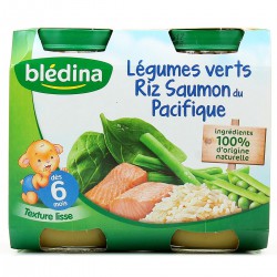 Pack 2X200G Legumes Verts Riz Saumon Bledina