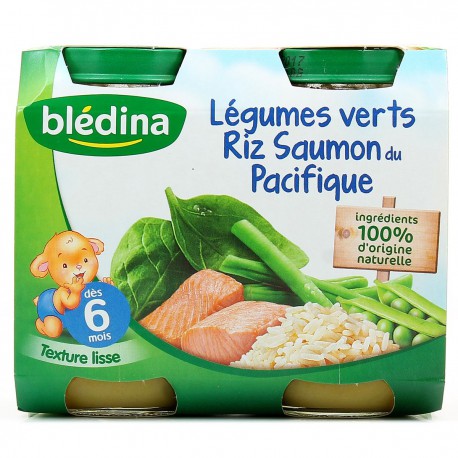 Pack 2X200G Legumes Verts Riz Saumon Bledina
