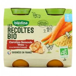 Blédina Les Récoltes Bio Carottes Semoule Veau Dès 6 Mois Pack De 200 G X 2 - 400 G