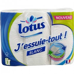 Lotus Essuie Tout Blanc 3Rouleaux
